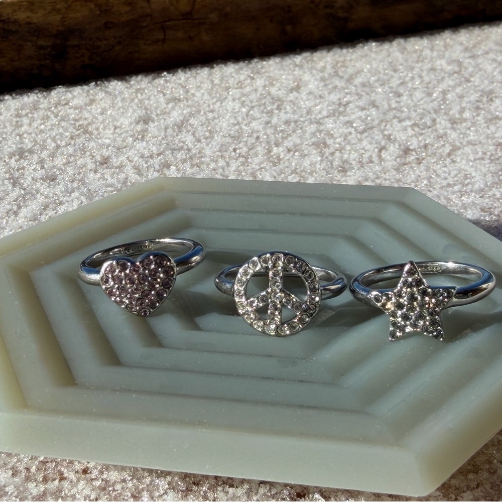 Coach Silver Peace Heart Star Ring Trio Set - Picture 4 of 9